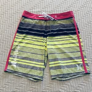 Hurley yellow and gray striped board shorts